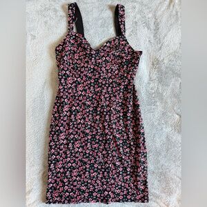 Timing Black and Pink Floral Mini Dress